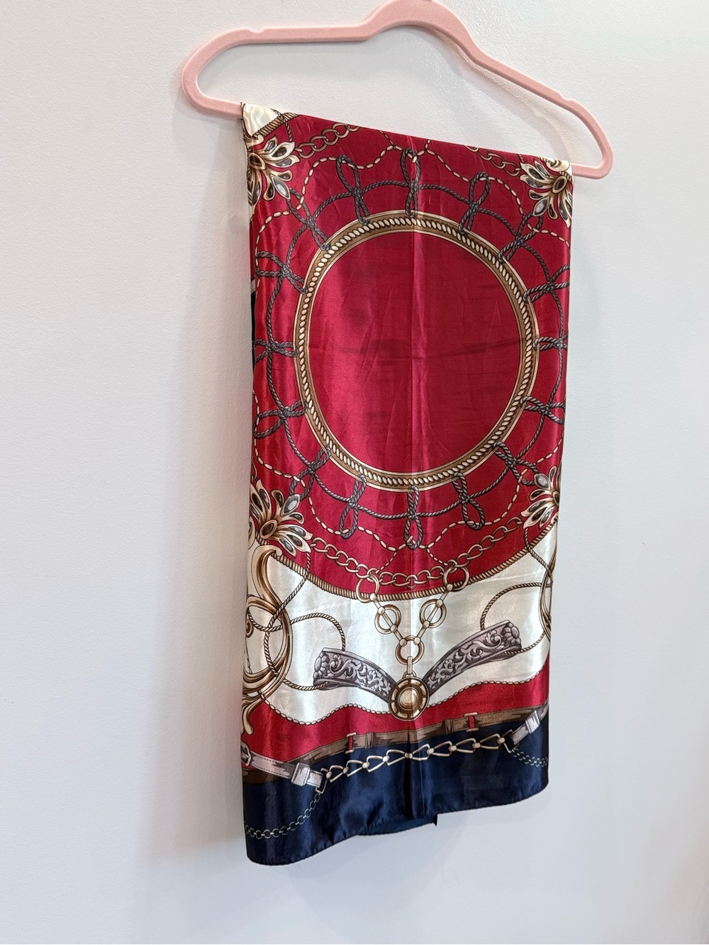 Vintage 90s Crimson Regal Equestrian Chain Border Scarf